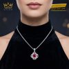 Dây chuyền vàng trắng Au750 đính kim cương và đá sapphire đỏ