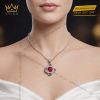 Dây chuyền vàng trắng Au750 đính kim cương và đá sapphire đỏ
