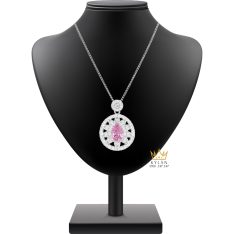 Dây chuyền vàng trắng Au750 đính kim cương và sapphire hồng