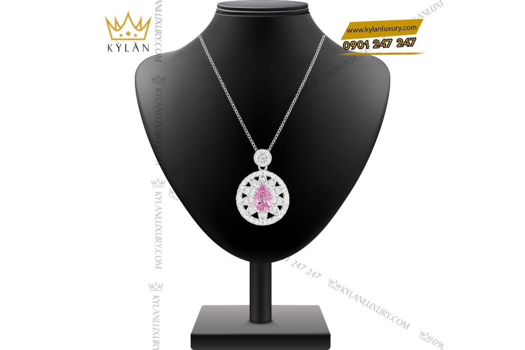 Kỳ Lân Luxury Day chuyen vang trang Au750 dinh kim cuong va sapphire hong 2 Dây chuyền vàng trắng Au750 đính kim cương và sapphire hồng