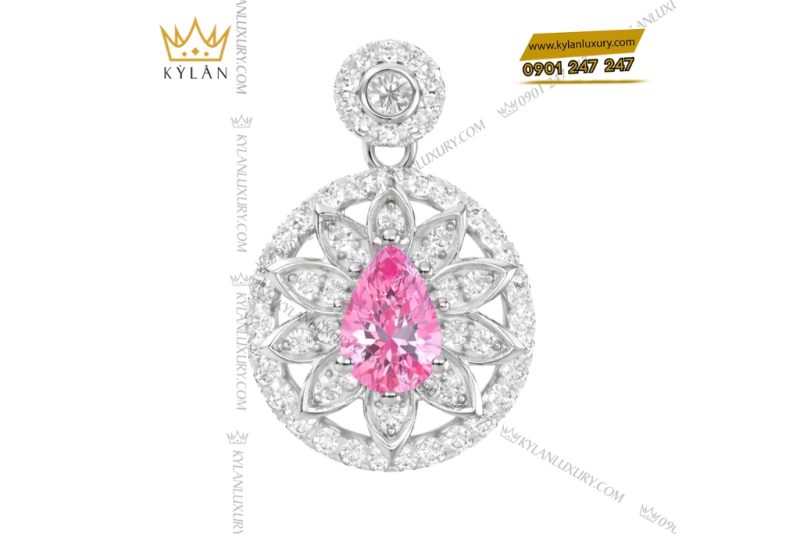 Dây chuyền vàng trắng Au750 đính kim cương và sapphire hồng