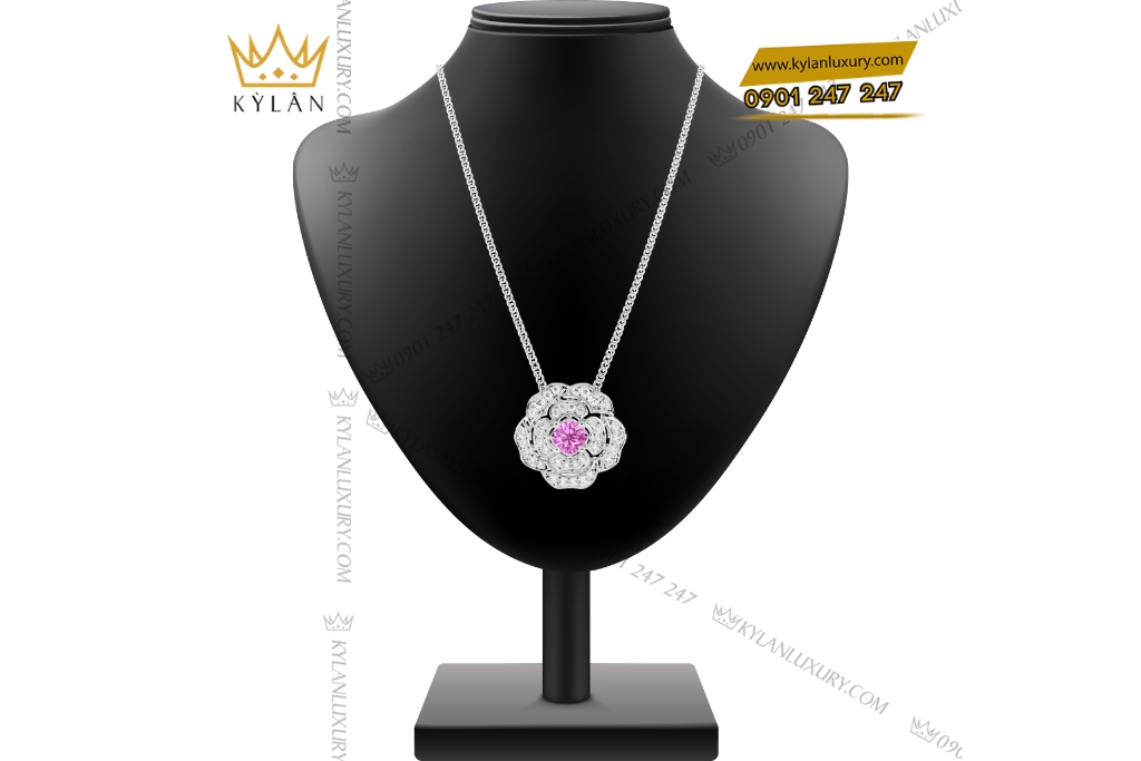Kỳ Lân Luxury Day chuyen vang trang Au750 dinh kim cuong va sapphire tim 2 Dây chuyền vàng trắng Au750 đính kim cương và sapphire tím