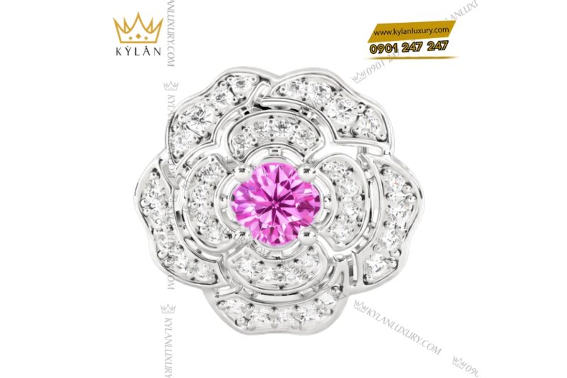 Dây chuyền vàng trắng Au750 đính kim cương và sapphire tím