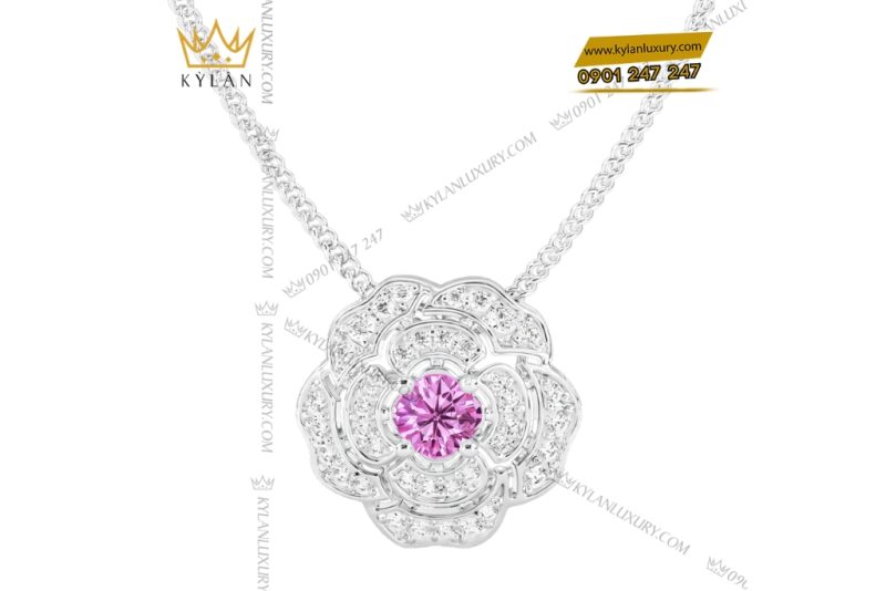 Dây chuyền vàng trắng Au750 đính kim cương và sapphire tím