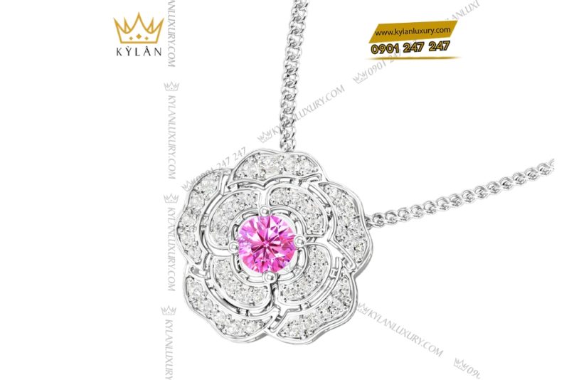 Dây chuyền vàng trắng Au750 đính kim cương và sapphire tím