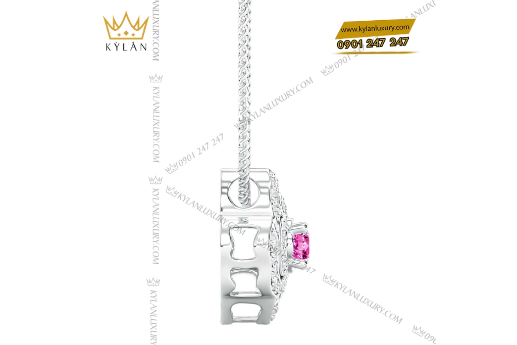 Dây chuyền vàng trắng Au750 đính kim cương và sapphire tím