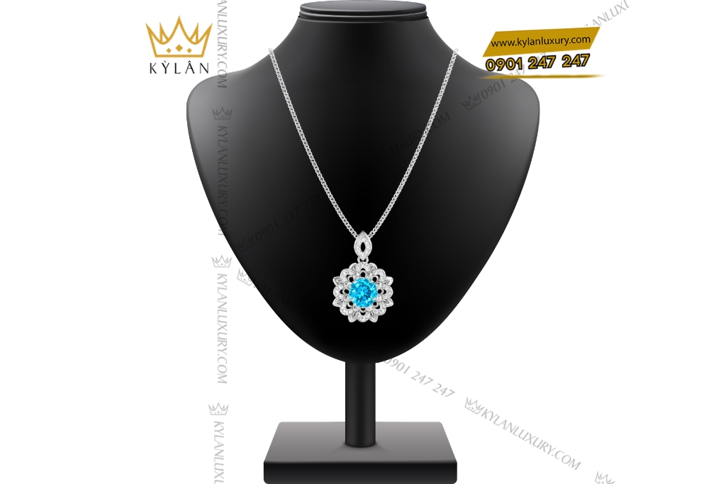 Kỳ Lân Luxury Day chuyen vang trang Au750 dinh kim va da Topaz 1 Dây chuyền vàng trắng Au750 đính kim và đá Topaz