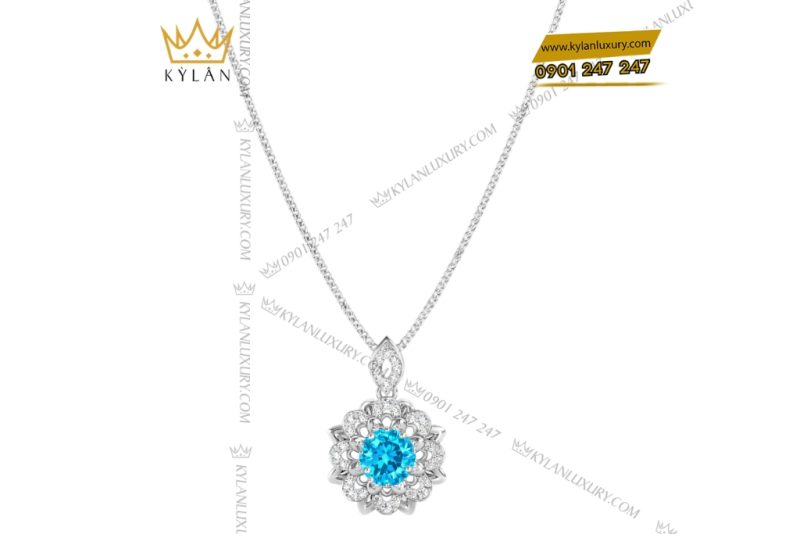 Dây chuyền vàng trắng Au750 đính kim và đá Topaz