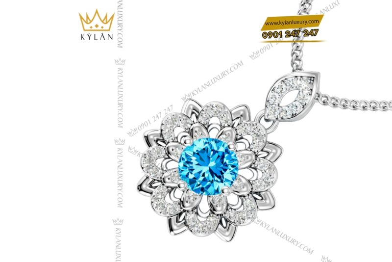 Dây chuyền vàng trắng Au750 đính kim và đá Topaz