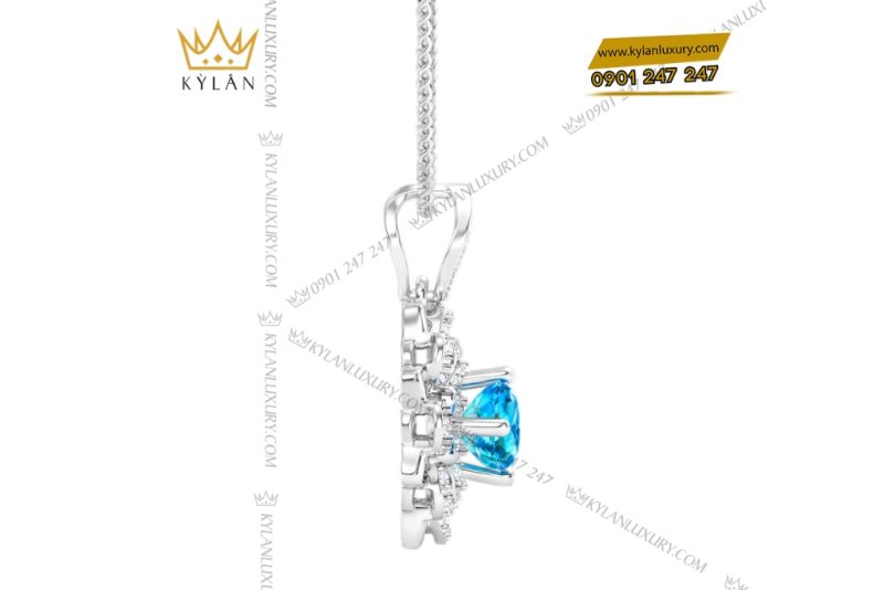 Dây chuyền vàng trắng Au750 đính kim và đá Topaz