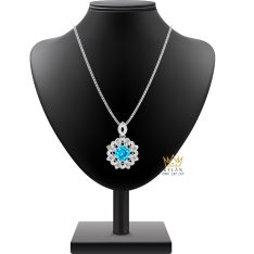 Dây chuyền vàng trắng Au750 đính kim và đá Topaz