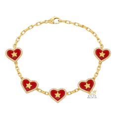 Lắc tay trái tim đính ngôi sao vàng Au750 và kim cương Lắc tay trái tim đính ngôi sao vàng Au750 và kim cương