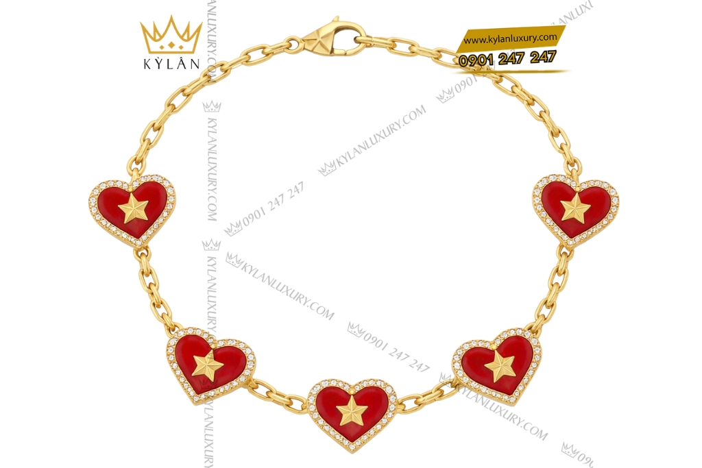 Lắc tay trái tim đính ngôi sao vàng Au750 và kim cương