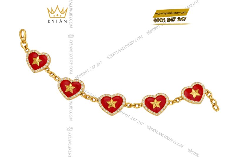 Lắc tay trái tim đính ngôi sao vàng Au750 và kim cương