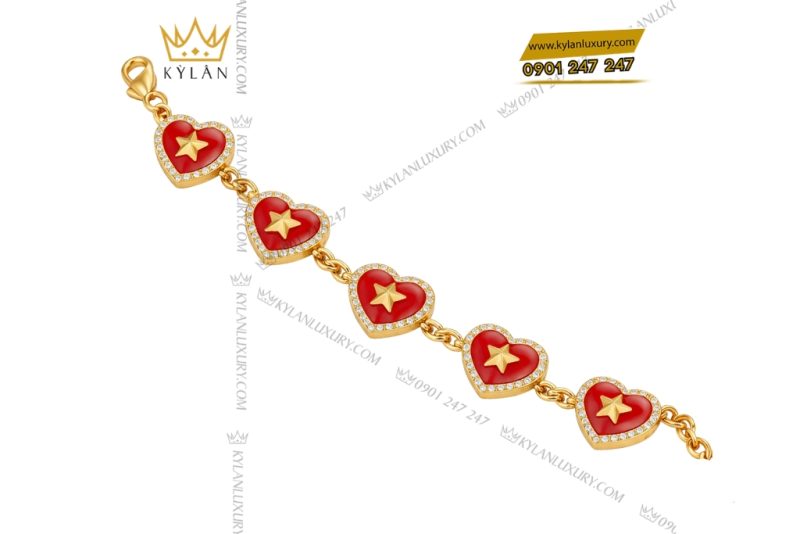 Lắc tay trái tim đính ngôi sao vàng Au750 và kim cương