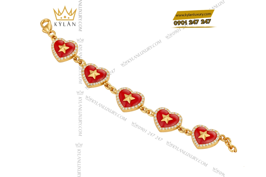 Lắc tay trái tim đính ngôi sao vàng Au750 và kim cương