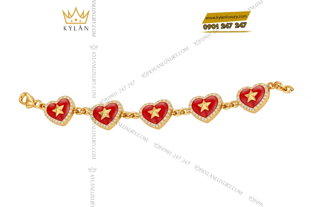 Kỳ Lân Luxury Lac tay trai tim dinh ngoi sao vang Au750 va kim cuong 5 Lắc tay trái tim đính ngôi sao vàng Au750 và kim cương