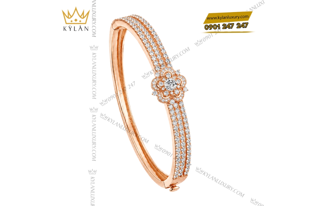 Kỳ Lân Luxury Lac tay vang hong Au750 dinh kim cuong 4 Lắc tay vàng hồng Au750 đính kim cương