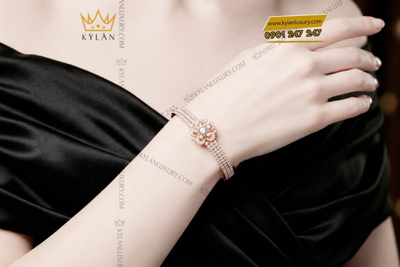 Lắc tay vàng hồng Au750 đính kim cương