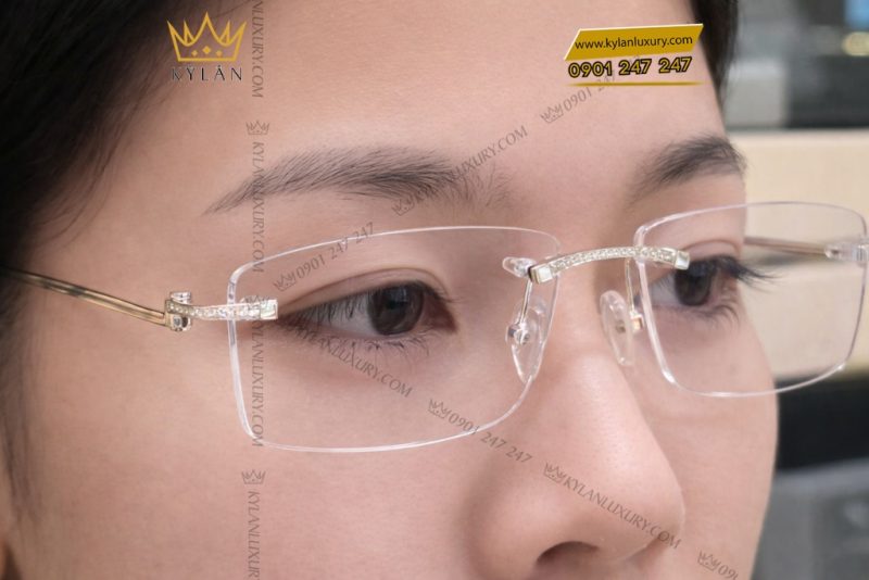 Mắt kính vàng trắng Au750 đính kim cương