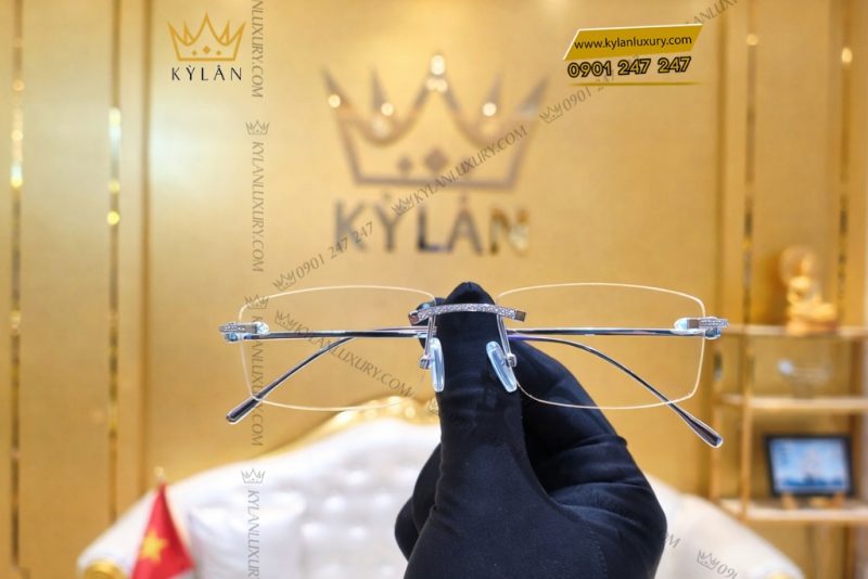Mắt kính vàng trắng Au750 đính kim cương