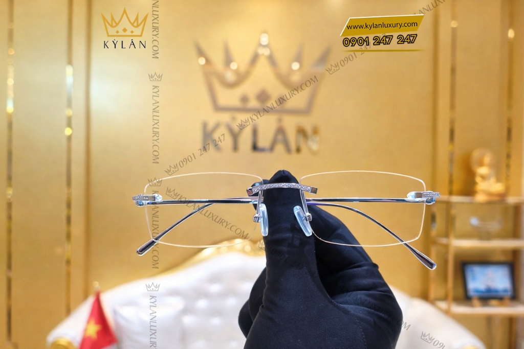 Mắt kính vàng trắng Au750 đính kim cương