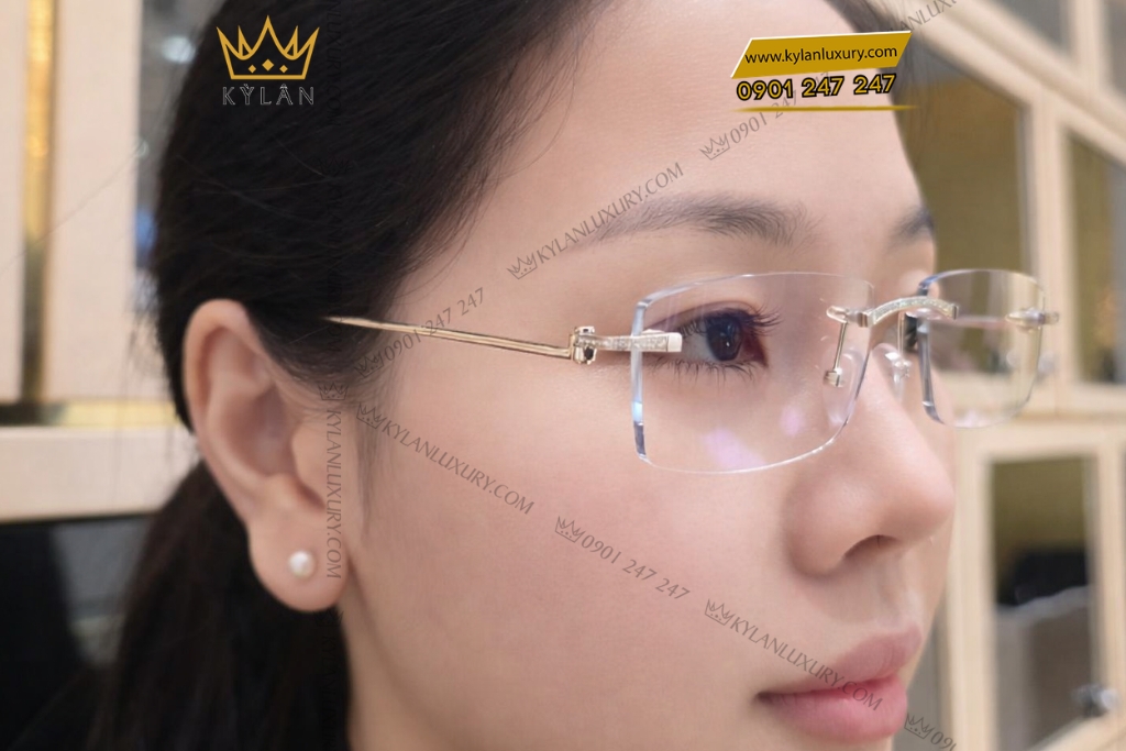 Mắt kính vàng trắng Au750 đính kim cương