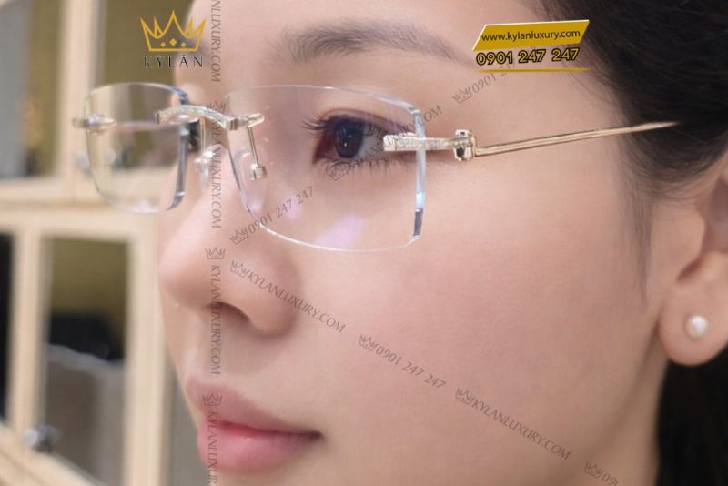 Mắt kính vàng trắng Au750 đính kim cương