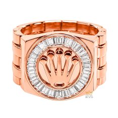 Nhẫn Rolex vàng hồng Au750 đính kim cương baguette