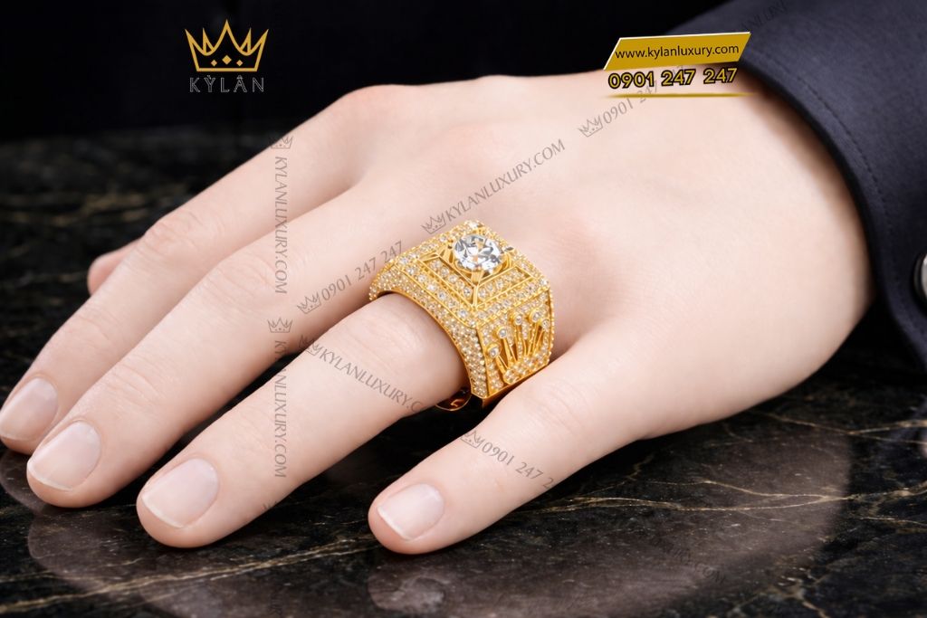 Kỳ Lân Luxury Nhan Rolex vang vang Au750 dinh kim cuong 8 Nhẫn Rolex vàng vàng Au750 đính kim cương