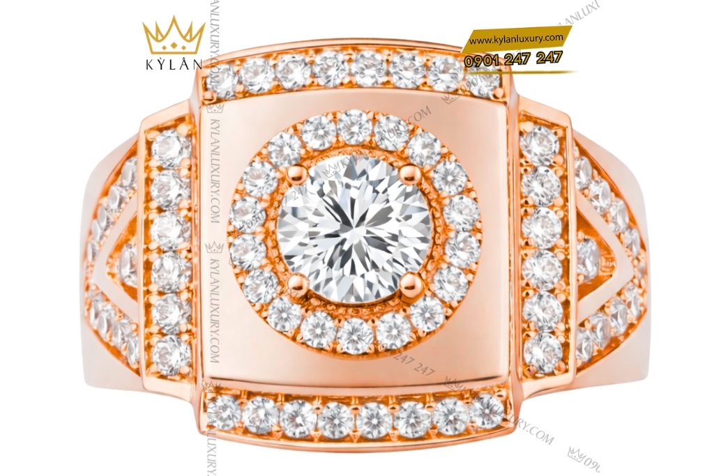 Nhẫn nam vàng hồng Au750 đính kim cương