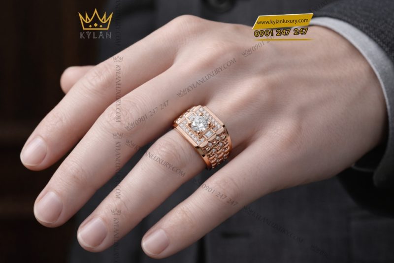 Nhẫn nam vàng hồng Au750 đính kim cương
