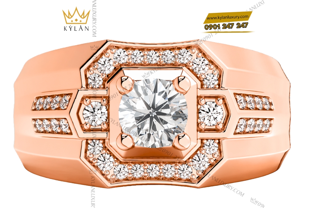 Nhẫn nam vàng hồng Au750 đính kim cương