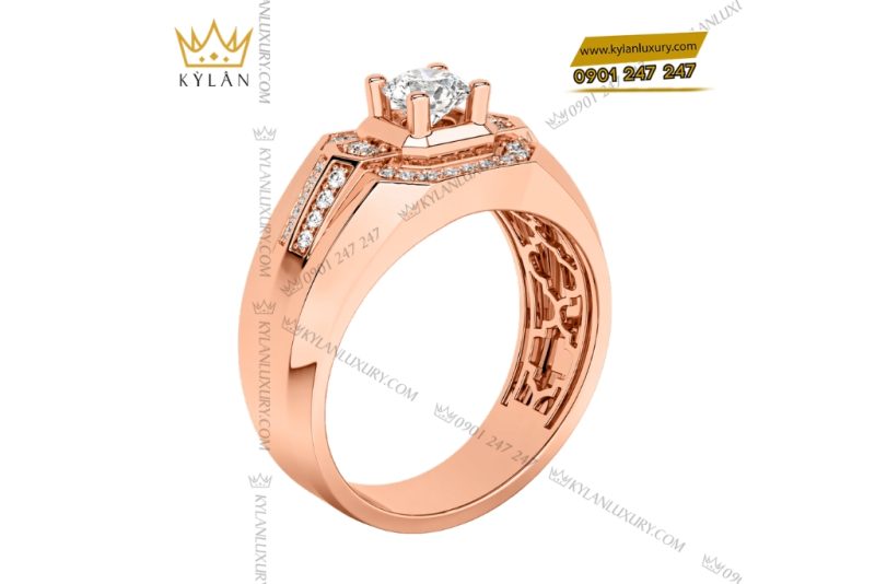 Nhẫn nam vàng hồng Au750 đính kim cương