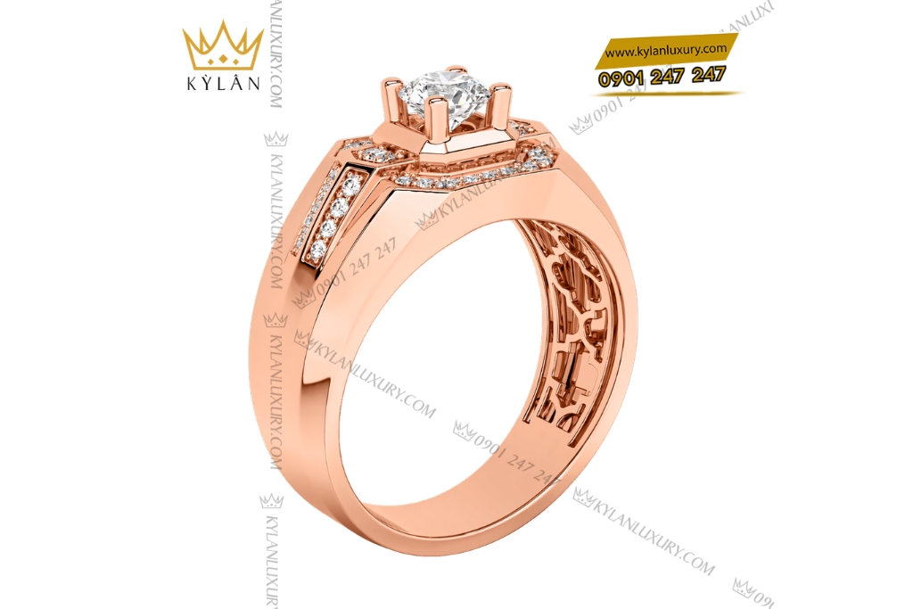 Nhẫn nam vàng hồng Au750 đính kim cương