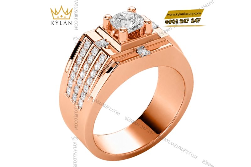 Nhẫn nam vàng hồng Au750 đính kim cương