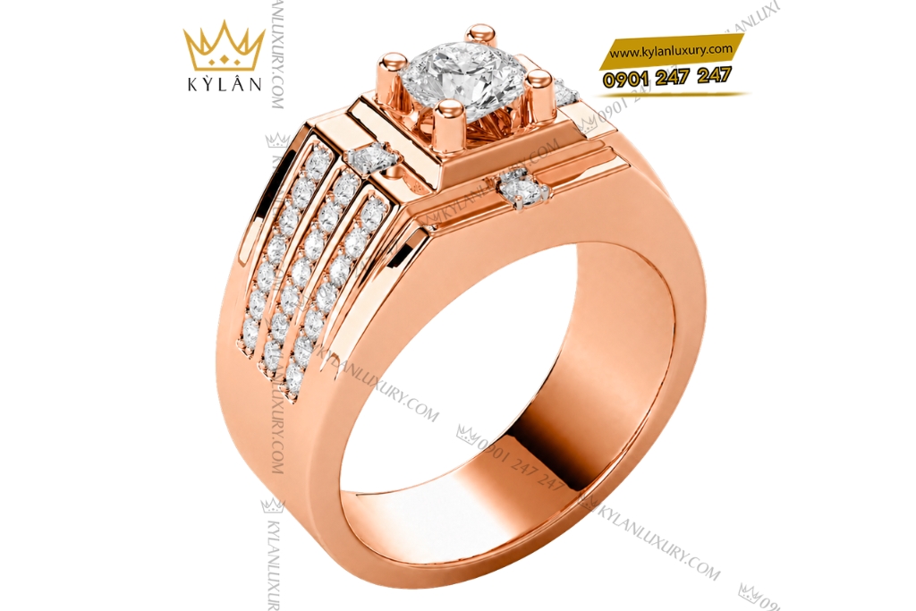 Kỳ Lân Luxury Nhan nam vang hong Au750 dinh kim cuong 13 2 Nhẫn nam vàng hồng Au750 đính kim cương