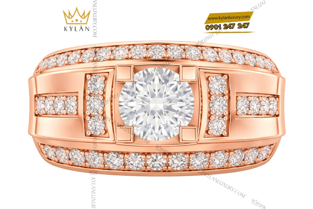 Nhẫn nam vàng hồng Au750 đính kim cương