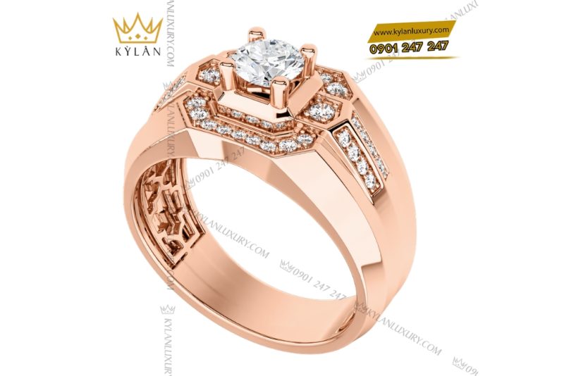 Nhẫn nam vàng hồng Au750 đính kim cương
