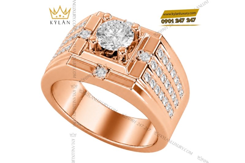 Nhẫn nam vàng hồng Au750 đính kim cương