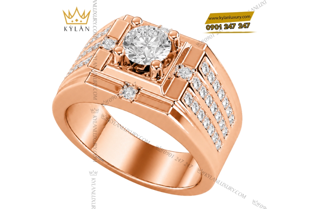 Nhẫn nam vàng hồng Au750 đính kim cương