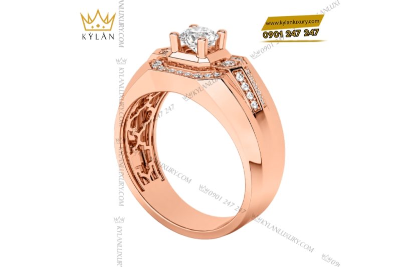 Nhẫn nam vàng hồng Au750 đính kim cương