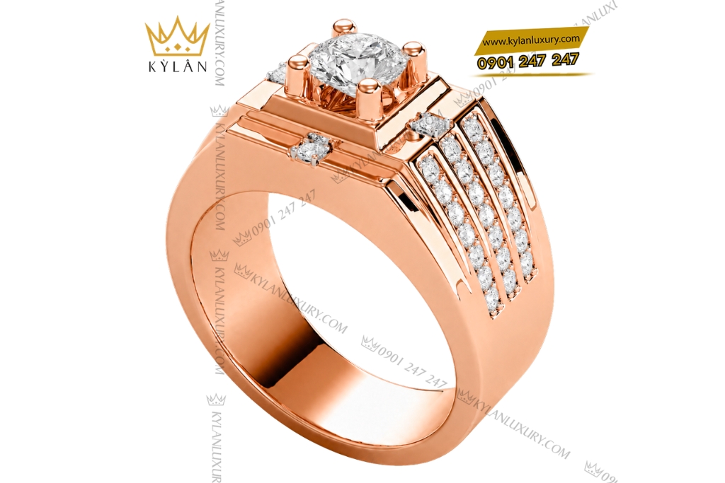 Kỳ Lân Luxury Nhan nam vang hong Au750 dinh kim cuong 15 2 Nhẫn nam vàng hồng Au750 đính kim cương