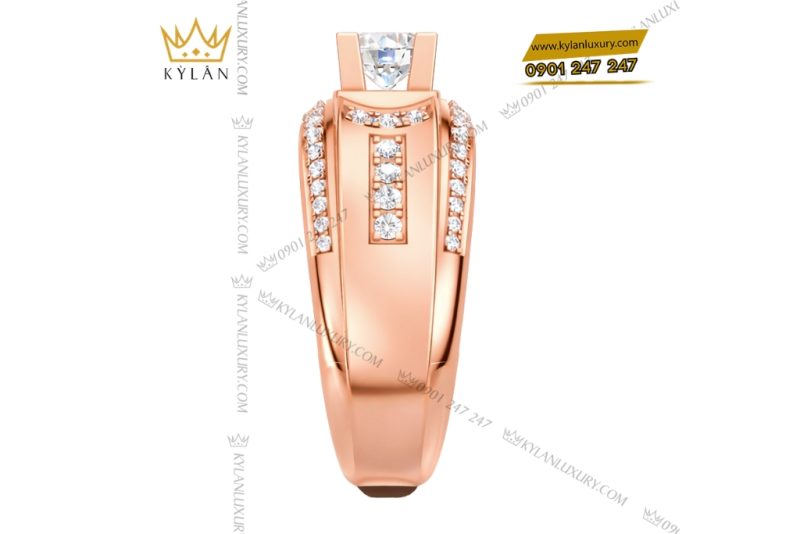 Nhẫn nam vàng hồng Au750 đính kim cương