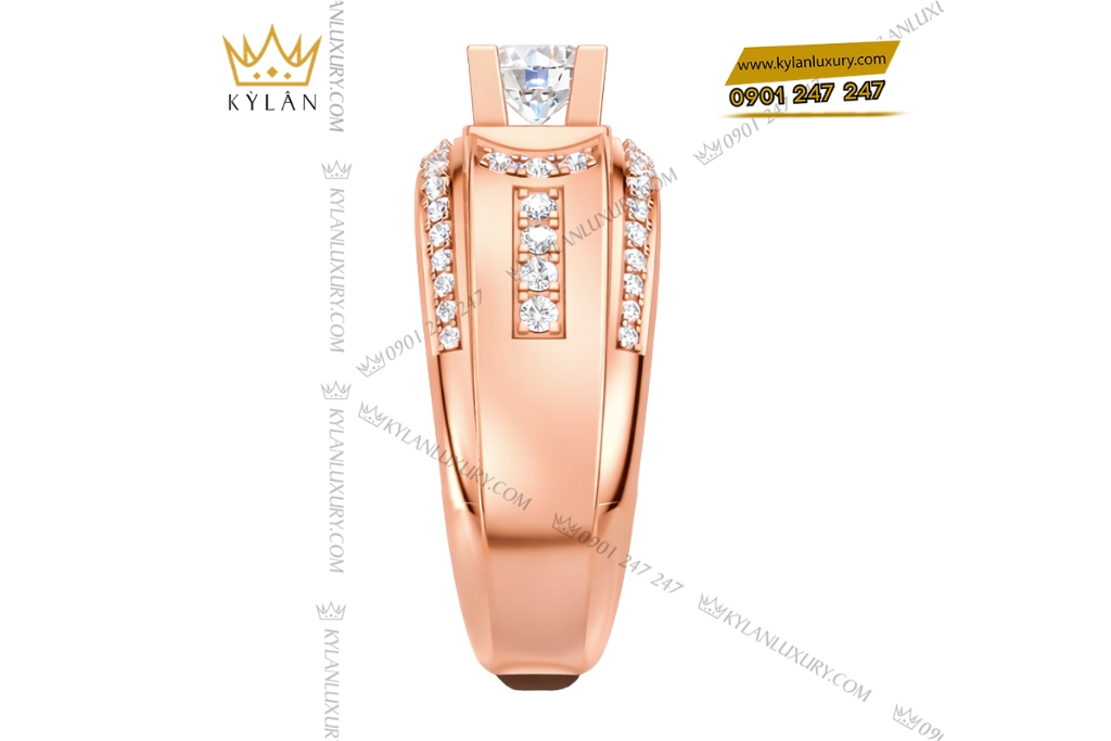 Nhẫn nam vàng hồng Au750 đính kim cương
