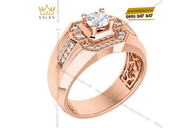 Nhẫn nam vàng hồng Au750 đính kim cương