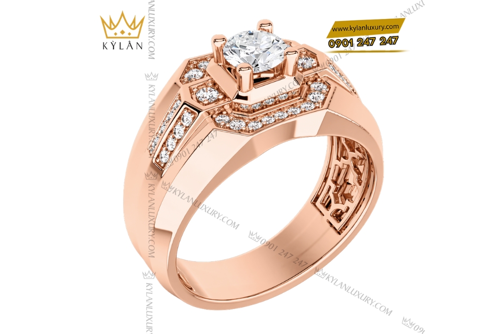 Kỳ Lân Luxury Nhan nam vang hong Au750 dinh kim cuong 16 1 Nhẫn nam vàng hồng Au750 đính kim cương