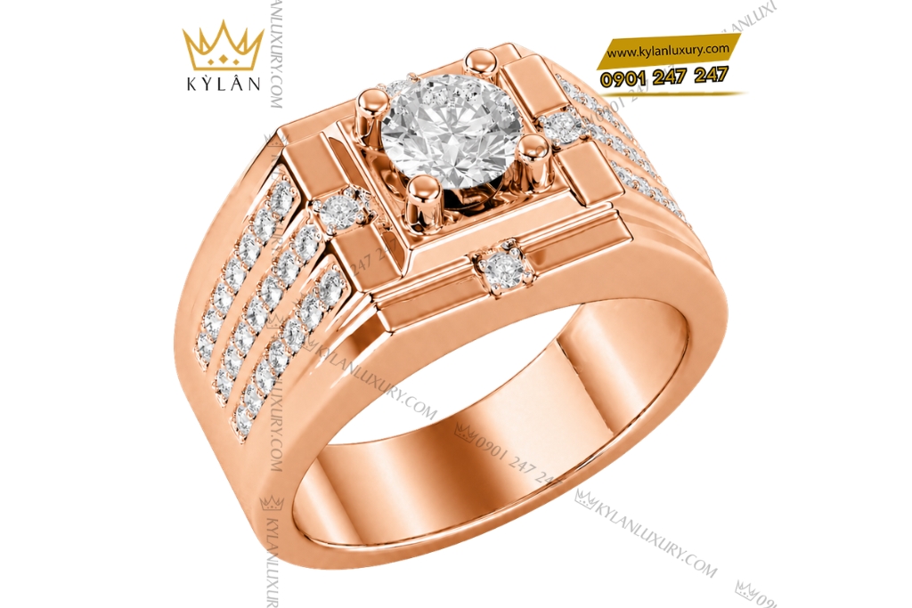 Nhẫn nam vàng hồng Au750 đính kim cương