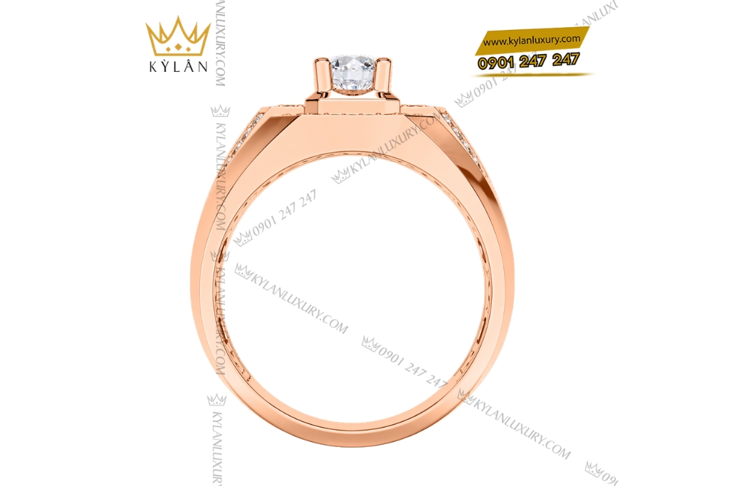 Nhẫn nam vàng hồng Au750 đính kim cương