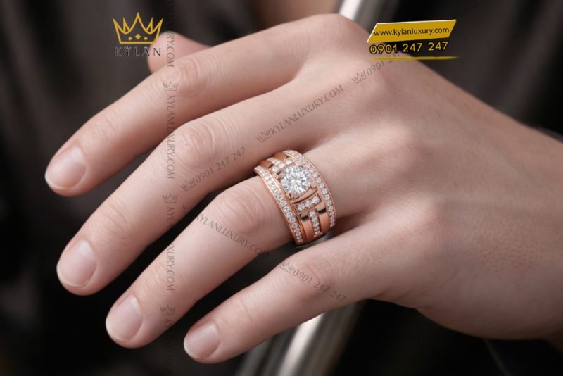 Nhẫn nam vàng hồng Au750 đính kim cương